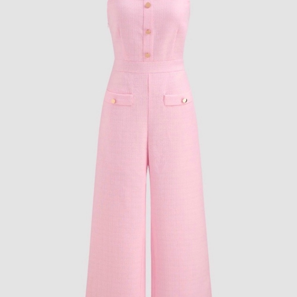 Cider Soft Pink Sleeveless Wide-Leg Jumpsuit with Gold Buttons